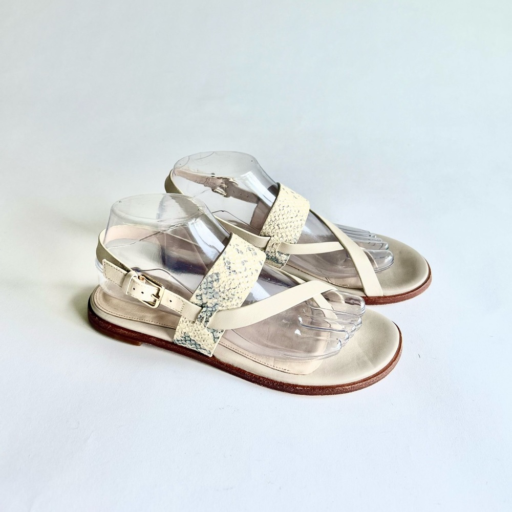 Cole Haan Ivory Light Grey Snakeskin Embossed Leather Sandals size 7.5.